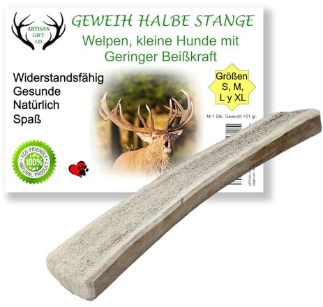 ARTISAN GIFT CO OS Corni di Cervo Aperto per Cuccioli e Cani con Un Morso Delicato, Peso Minimo dell'unità 51gr. (M - 1 pz.)