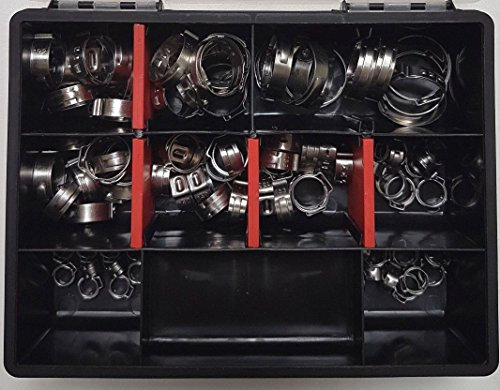 90 x 1-Ohr Schlauchschellen Edelstahl W4 im Sortiment Set 5.8-21,0 mm
