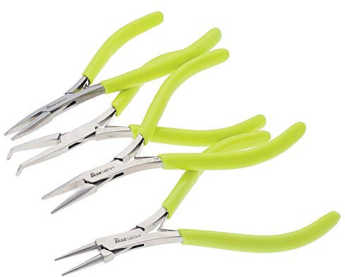 The Beadsmith Micro-Fine 4 Piece Plier with Springs Set - Chain, Round, Flat, and Bent Nose - 5' in Length