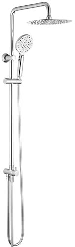 GRIFEMA Colonna Doccia Colonna Doccia Acciaio Inox Senza Miscelatore Fori Muro Regolabili Asta Doccia Gruppo Doccia Colonna Con Soffione e Doccetta Porta Ogetti Mensola 25x25cm, G7005