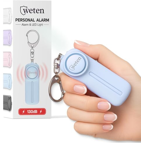 WETEN Self Defense Personal Alarm Keychain – 130 dB Loud Siren Protection Device with LED Light – Emergency Alert Key Chain Whistle for Women, Men, Children, Senior, and Joggers by (Blue)