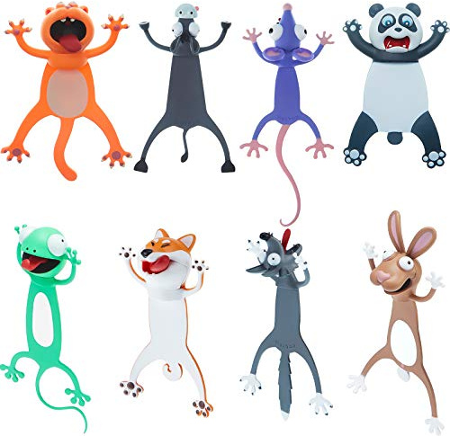 Outus 8 Stücke 3D Karikatur Tier Lesezeichen Set für Kinder Neuheit Lustige Süße Gequetscht Lesen Schreibwaren Geschenke Party Gunst, Student, Polyvinylchlorid (PVC)
