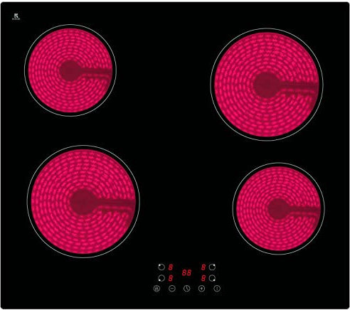 YUNA Glaskeramik-Kochfeld Calor EBK4 | Autark | 4 Zonen | 59 cm | Rahmenlos | Timer | Herdplatte | 4 Kochzonen | Kindersicherung | 9 Leistungsstufen