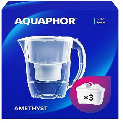 AQUAPHOR Jarra Filtradora de Agua Amethyst con (3) Filtro MAXFOR+ 200L - 2.8L - Blanco