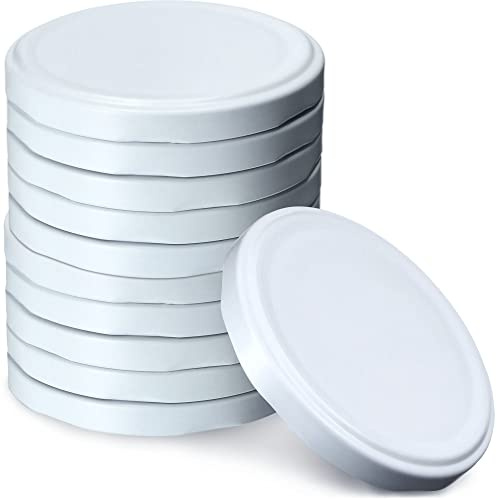 KADAX Jar Lids Ø 82 mm, Secure Metal Lids with Six Threads, Jar Seals Replacement, Twist Off Closure for Pickling and Preserving (White, Set of 10)
