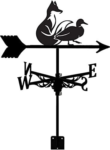 QHYXT Metall-Wetterfahne Edelstahl-Wetterfahne für den Außenbereich, Eisen-Wetterfahne, Dach, Garten, Windrichtungsanzeige, Außenhof, Dekoration, Messwerkzeug, Fuchs und Ente (Auto normal)