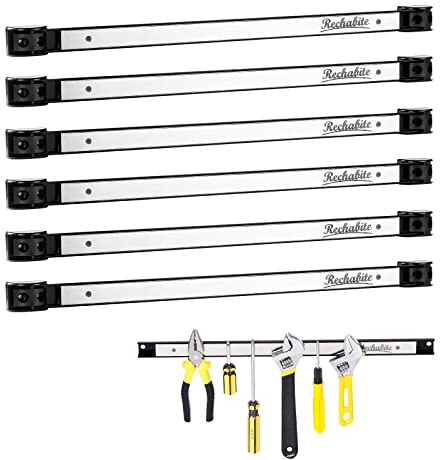 Rechabite 6 Pieces 18 Magnetic Tool Holder Strip, Stainless Steel Surface Tool Magnet Bar, Metal Tool Organizer Rack for Garage Organization, Easy To Install in Workshop, Mounting Screws Included