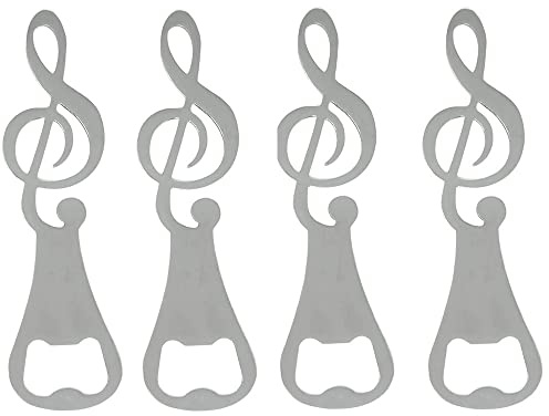 eKsdf 4 apribottiglie in acciaio inox, divertente nota musicale, apribottiglie per birra, apribottiglie | 12,8 x 3,7 cm, per cucina, bar, campeggio, matrimonio, festa, regalo, colore argento