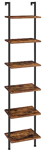 HOOBRO DIY-Leiterregal, 6-stöckiges Wandmontiertes Bücherregal, Schmales Bücherregal, Ausstellungsregal, Lagerregal, Pflanzenständer, für Wohnzimmer, Arbeitszimmer, Vintagebraun EBF651CJ01