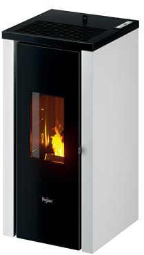 EIDER BIOMASA – Estufa de Pellets PEGASO 8 Kw– Estufa de pellet bajo consumo – Depósito 15kg - Silenciosa – Doble Cámara– Sistema Cristal Limpio – automática – Superf calefac 150m3–Blanco