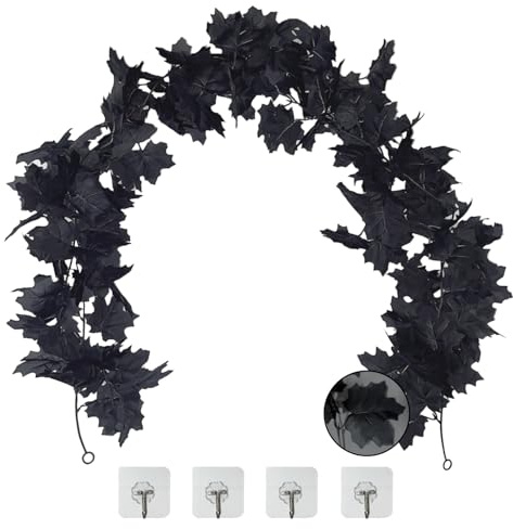 SOQKEEN Halloween Girlande 2 Stück Schwarze Herbstgirlande Deko | 174 cm Herbst Girlande Mit 4 Haken, Einfach Aufzuhängen Für Halloween Deko An Tür, Wand, Kamin, Fenster, Garten & Party