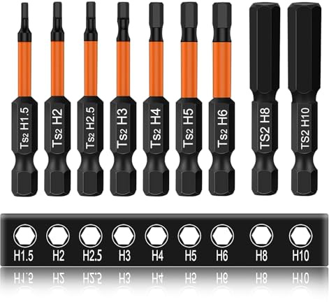 9 Pezzi Set Inserti Torx Acciaio Legato S2, Esagonale Punte Avvitatore da 1/4, 50mm Punte per Cacciavite Magnetiche per Avvitatore a Batteria（H1,5/2/2,5/3/4/5/6/8/10）