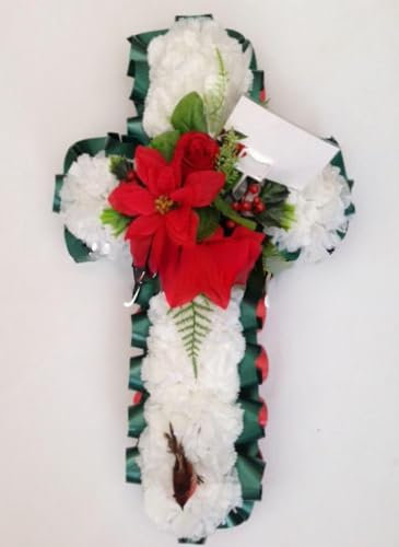 Silky Bouquets Christmas Cross Flower Tribute Festive Artificial Silk Memorial Funeral Floral Wreath
