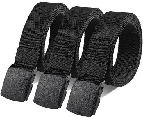 Huiguli Gürtel Herren, 3 Stück Arbeitsgürtel Herren aus Nylon, Verstellbar Stoffgürtel mit Kunststoffschnalle, Unisex Gürtel für Schneller Pass durch die Flughafensicherheit