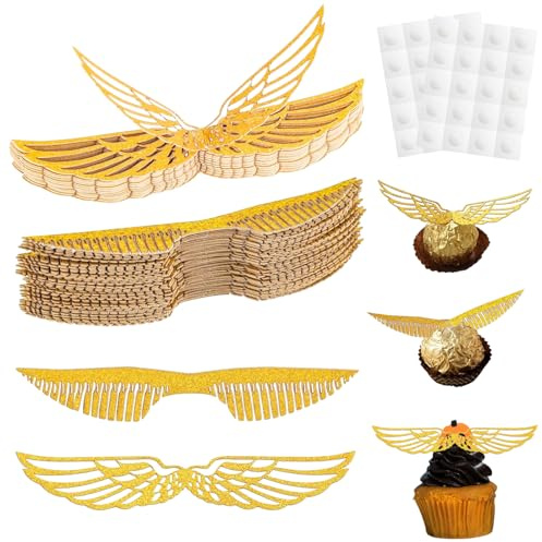 Guldglitter vingar cupcake dekoration, 50 stycken födelsedagsdekoration, choklad guld glänsande vingar tårta dekoration för godis födelsedag fest cupcakes dekoration