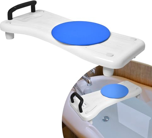 TRMLBE Badkarsstol för seniorer badkarsbräda med vridskiva i plast vit med tvålkopp och svart handtag badbrädor sittbräda badsits 75 cm för badkar badrum, lastkapacitet 150 kg