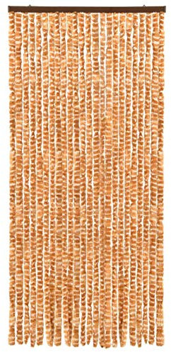 Gecheer Insektenschutzvorhang-Verstellbare Länge und Breite,Insektenschutz Vorhang Flauschvorhang Plüschvorhang Türvorhang Fadenvorhang Fliegenschutz 90 x 220 cm (B x H) Ocker und Weiß Polypropylen