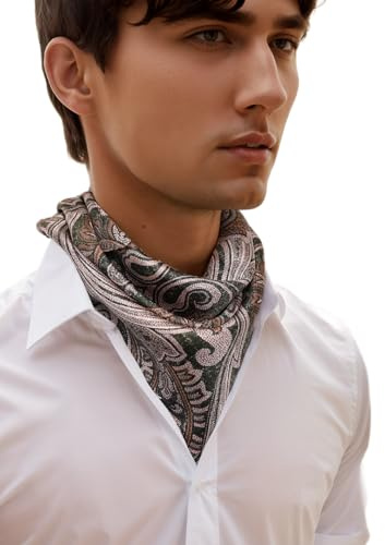 Prettystern handrolliertes Seiden-Halstuch Damen Herren reine Seide Bandana Stirntuch Sommer Seiden-Tuch 20 Braun Paisley