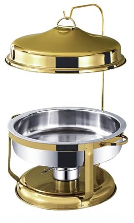 NISMIA Chafing Dish rund speisenwärmer, 9L Edelstahl warmhaltebehälter, wärmebehälter Edelstahl mit Deckel Buffet-Set, für Catering, Buffet und Party,Gold,9L