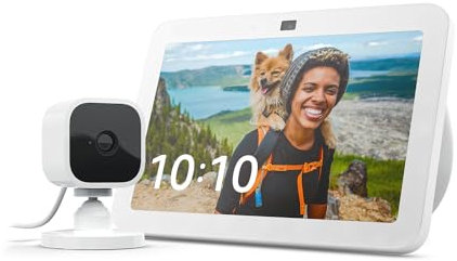 Echo Show 8 (3rd generation) | Glacier White + Blink Mini Indoor smart security camera | White, Works with Alexa - Smart Home Starter Kit