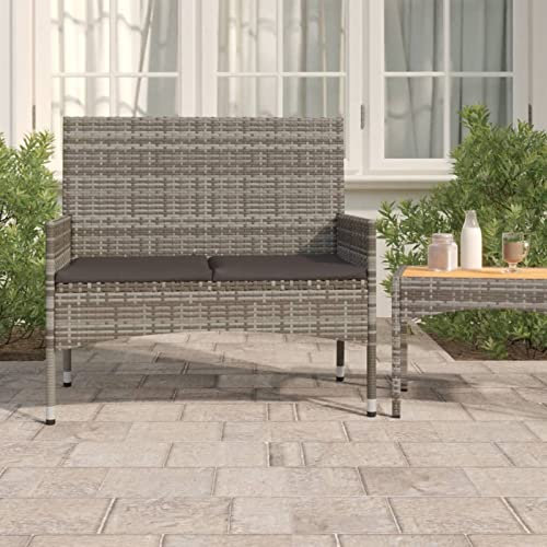 ShGaxin Gartenbank 2-Sitzer mit Kissen, Sitzbank Garten, Sitzbank Outdoor, Balkon Bank, Parkbank, Balkonbank, Grau Poly Rattan