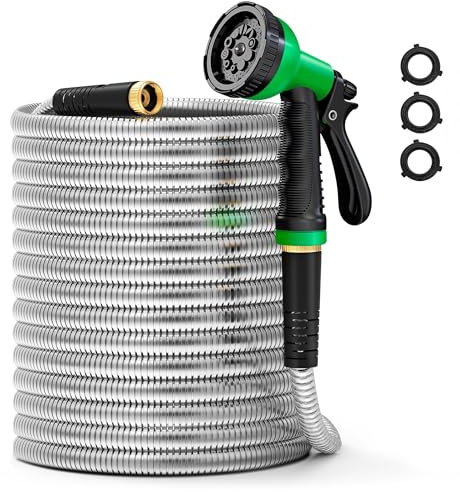 Garden Hose 100 ft Metal - Stainless Steel Metal Water Hose Flexible Heavy Duty Garden Hose No Kink Water Pipe (100 ft)