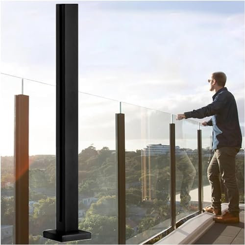 JvFbjLF Aluminium Glass Balustrade Clamp, Floor Mounted Black Square Bar, No Handrail To Be Added(End Post,95cm)