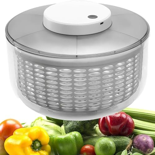 Kadxyan Essoreuse À Salade Électrique, Séchoir À Légumes À Salade De Grande Capacité De 6 L, Laveuse De Laitue À Rotation De Salade, Rechargeable par USB, Utilisation pour Bol À Salade, Stockage