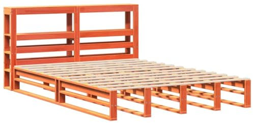 vidaXL Massivholzbett, Holzbett Bett mit Kopfteil, Bettgestell mit Lattenrost, Doppelbett Palettenbett für Schlafzimmer, Wachsbraun 135x190cm Kiefer