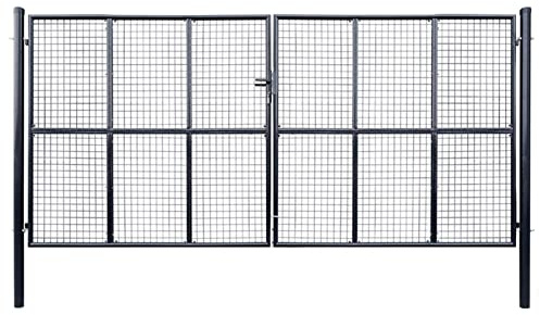 ShGaxin Puerta de Malla de jardín Acero galvanizado 400x175 cm Gris, Puertas para Jardin, Puertas De Exterior, Valla Jardín, Rejas para Puertas De Entrada