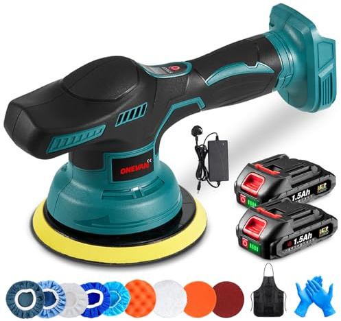 Cordless Polisher Car Polishing Machine - 6IN Cordless Buffer Car Polisher, 8 Speed with 2*1.5Ah Batteries, Digital Display Gear, 9 pcs Accessories for Car Detailing Scratch Removing