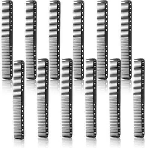 12Pcs Carbon Fiber Comb Set - Heat Resistant Hair Stylist Combs for Men & Women - Medium & Fine Tooth for Clipper Cuts