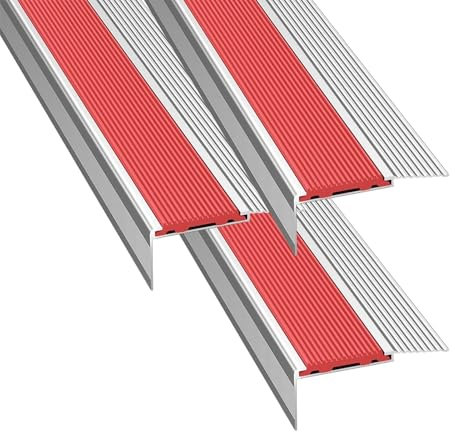WhamtL Profili per Scala 3 Pezzi di Bordatura per Scale, Gradini in Alluminio con Strisce in Gomma Antiscivolo, Protezione per Bordi Scale Lunga 100 cm per Esterni(Red)