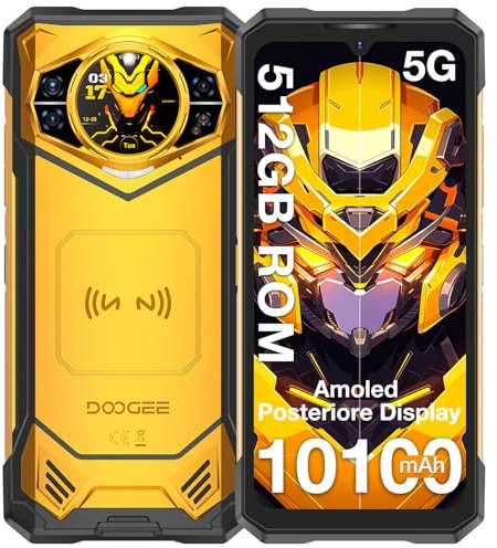 DOOGEE S200 X 5G Smartphone Robuste Android 14,32Go (12+20) RAM+512Go ROM, 6.72 FHD + 120Hz, Triple Caméra avec 100MP AI, Batterie 10100mAh/33W, Wi-FI 6/NFC/GPS (Jaune)