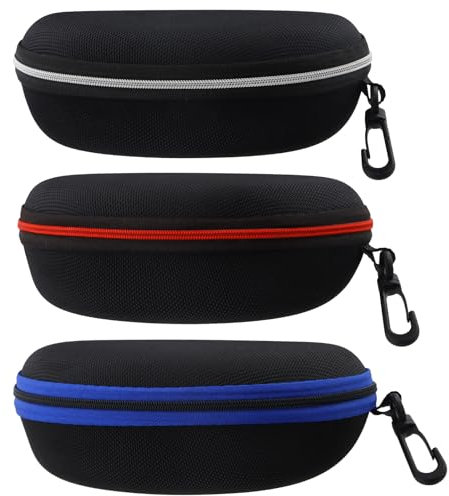 Amexo 3 Stück Brillenetui Hartschale, brillenetui Reißverschluss EVA Sonnenbrillen Etui mit Reißverschluss und Karabinerhaken aus Kunststoff für Damen Herren (Mehrfarbig A)