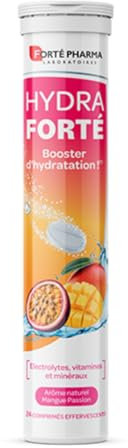 Forté Pharma - Hydra Forté Mangue Passion - Electrolyte hydratation - Vitamine C Magnesium, Vitamine D, Minéraux - Sport, Chaleur, Voyage - 24 comprimés effervescents,1-2/jour