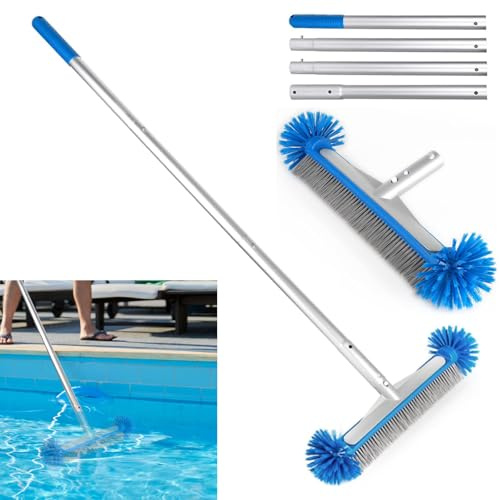 Poolbürste mit 140cm Aluminium Demontage Stange 43cm Poolbesen | mit Halbkugelförmigen Borsten Gartenpool Reinigungsbürste 7 Reihen von Nylonborsten für Pool Reinigung EZ Clip Aluminiumgriff
