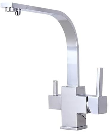 Grifo de cocina con filtro de agua de tres vías de cobre puro, mezclador de fregadero giratorio cuadrado, grifo de cocina de ósmosis inversa de tres flujos.(Clear)