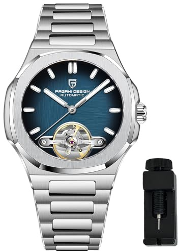 Pagani Design Herrenuhr, PD-YS025, Herren Automatik, Skelett Tourbillon, mechanisches Uhrwerk, sportliches Saphirglas, Edelstahlarmband, 42 mm Gehäuse (PD-YS025Dunkelblau)