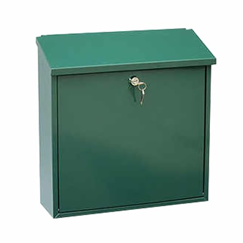 Buzón para Exterior, Grande, de Acero Inoxidable, Cuadrado, para Montar en la Pared, 35,5 x 11,4 x 35,5 cm (Largo x Ancho x Alto), Plateado, Verde.