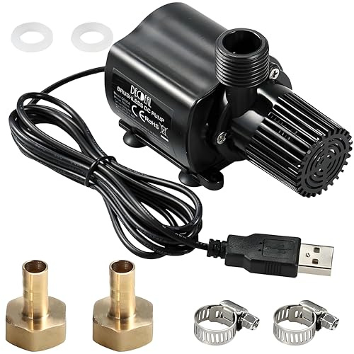 Pompa USB per acquario, 500 l/h 4 W, mini pompa per fontana, pompa filtro DC 5 V, pompa per fontana ultra silenziosa con cavo 1,8 m, 2 ugelli in ottone per acquario, senza spazzole