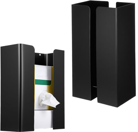 2 Pack (4 Pcs) Magnetic Glove & Tissue Dispenser – Adjustable Paper Towel Holder for Fridge, Wall, Kitchen | Strong Carbon Steel | Black