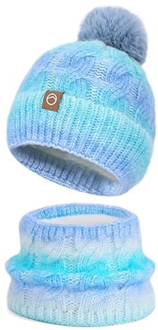 YIGOOWN Damen Mütze Winter Schal und Mütze set Warm Beanie Wintermütze Strickmütze mit Schal für Herbst Winter mit Bommel