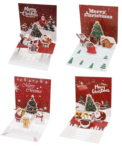 3D Weihnachtskarten,Pop up Karte Weihnachten,8PCS Weihnachtskarten Mit Umschlag Aufklebern Set,Für Mama Frau & Freundin Handgemachtes Popup Grusskarte,Urlaub,Neujahr,Familie,Weihnachtsgrusskarte