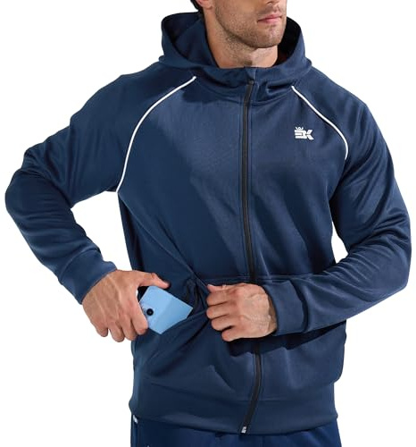 BROKIG Sweat à Capuche Sport Homme Veste Running Homme Zip | Veste Course a Pied Sportswear, Sweat Capuche Survêtement Elastique, Veste Sport Extérieur Homme, Hoodie Homme Poches Zippées