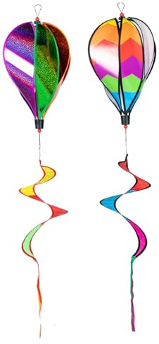 Hemobllo Moulins à Vent Suspendus De Montgolfière pour Jardin Extérieur, Lot De 2 Pièces Paillettes Et Design Ondulé, Décoration Colorée pour Festivals Et Fêtes en Plein Air