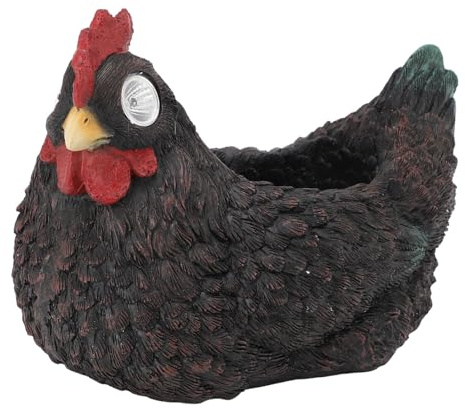 KENANLAN Maceta de pollo con luz solar para coche, resina de captura para plantas suculentas para jardín al aire libre, escritorio, de pie, añade un color e iluminación vivos (negro)