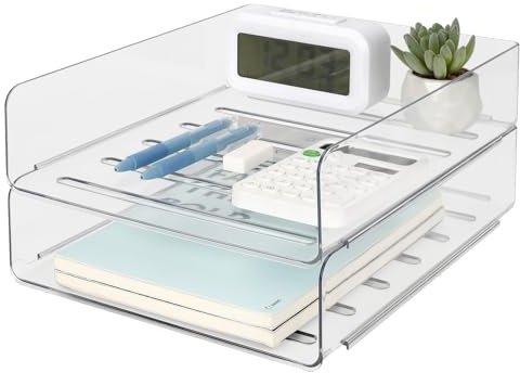 Otauoaea Briefablage Stapelbar, 2 Stück, Transparent, A4 | Dokumentenablage, Aus PET, Papierablage, Schreibtisch Organizer, Für Büro Office