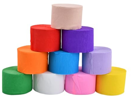 10 Rollos Serpentinas de Papel Crepe, Rolls de Papel Crespón, Artesanía Colores para Manualidades, Decoración de Fiestas, Flores, Cumpleaños, Bodas, 4.5 cm x 25 m
