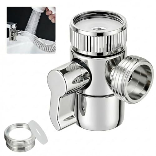 Shower Diverter Valve 3 Way Shower Adapter for Bath Taps M22 x M24 | Sink Tap Splitter Chrome Faucet Adapter Baths Tap Hose Attachment for Bathroom Bathtub Kitchen Dishwashers Faucets